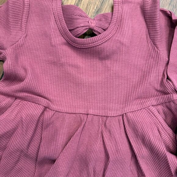 NWOT Loulou Lollipop Tencel Skater Dress Waffle Jersey Mauvewood Bow Size 2T - Picture 2 of 4